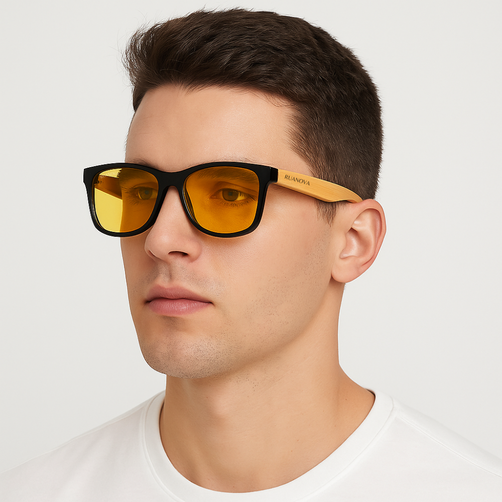 Lentes Amarillas Bambú: Protección Diurna Luz Azul – Cuida tus Ojos y tu Sueño