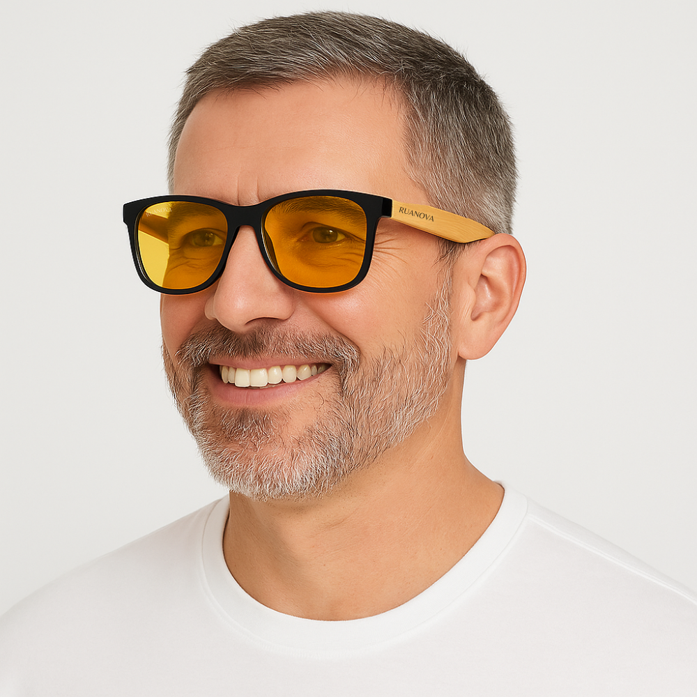 Lentes Amarillas Bambú: Protección Diurna Luz Azul – Cuida tus Ojos y tu Sueño