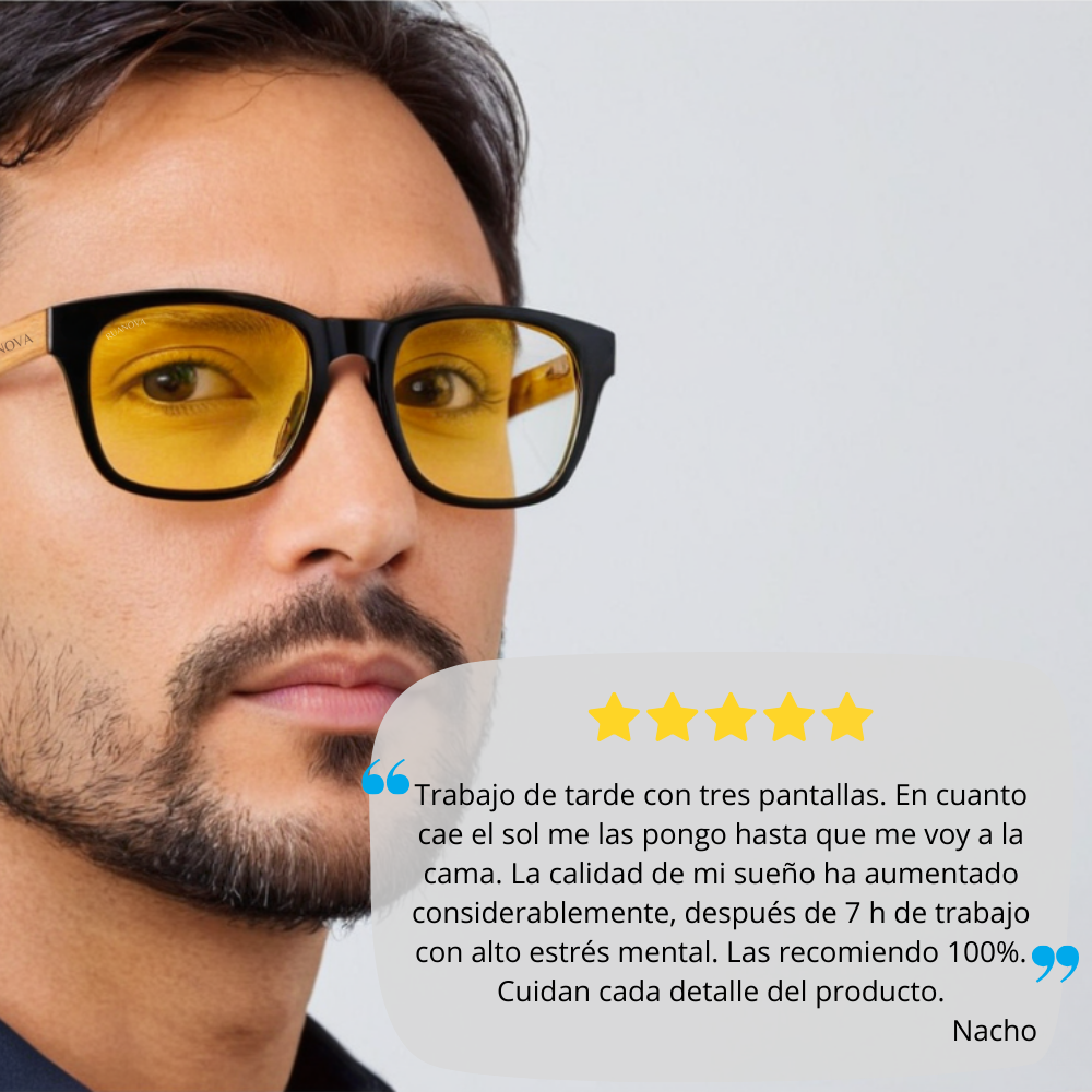 Lentes Amarillas Bambú: Protección Diurna Luz Azul – Cuida tus Ojos y tu Sueño