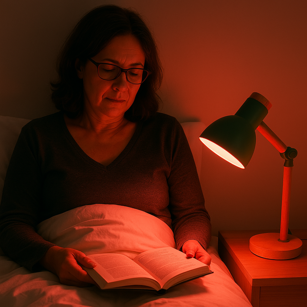 Lámpara de Mesa de Diseño en Madera Real. Ideal lectura con Luz Roja