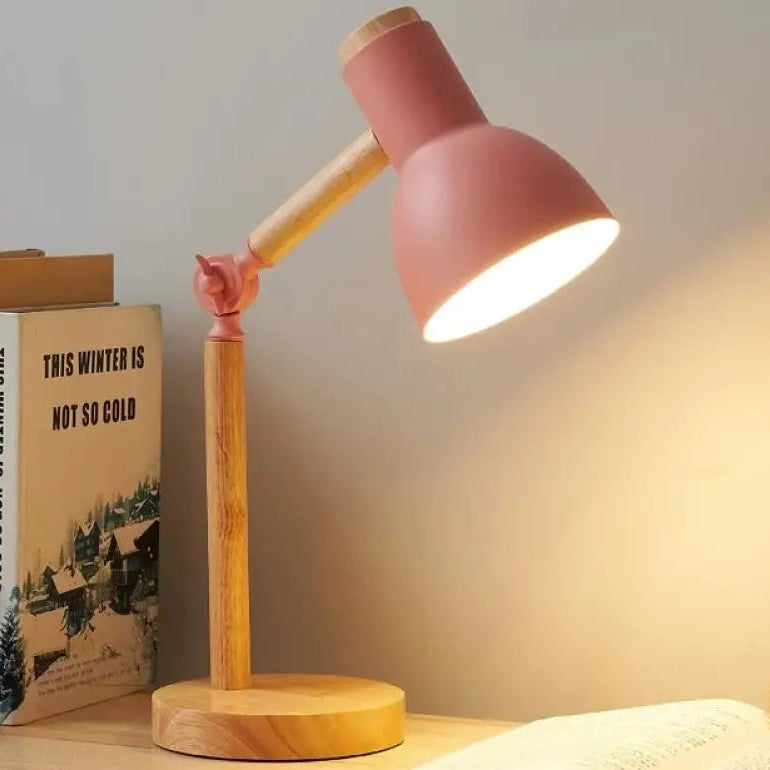 Lámpara De Mesa Diseño. Madera 100% Real. Ideal Para Lectura Con Luz Roja Rosa / No Incluida