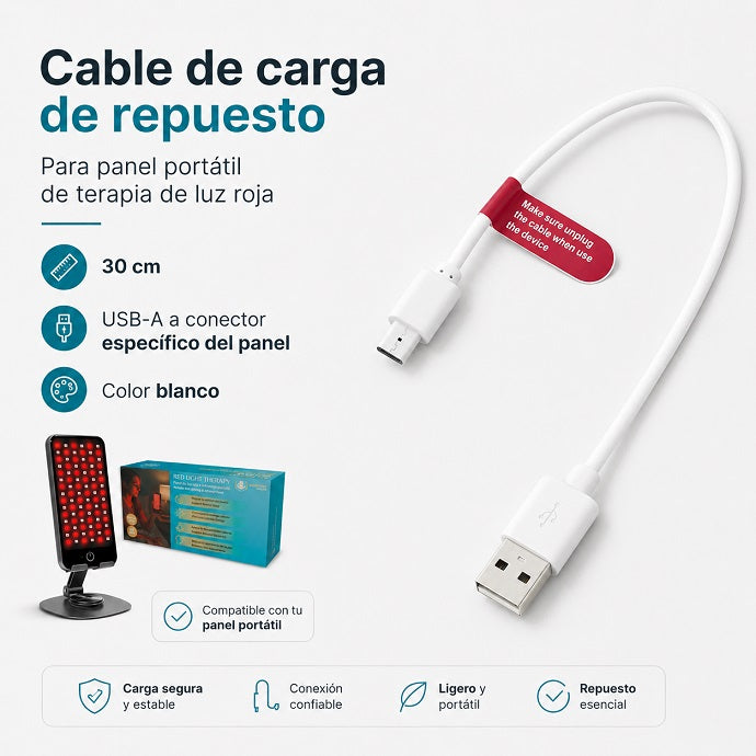 Cable de Carga Original – Panel de Terapia de Luz Roja e Infrarroja Portátil