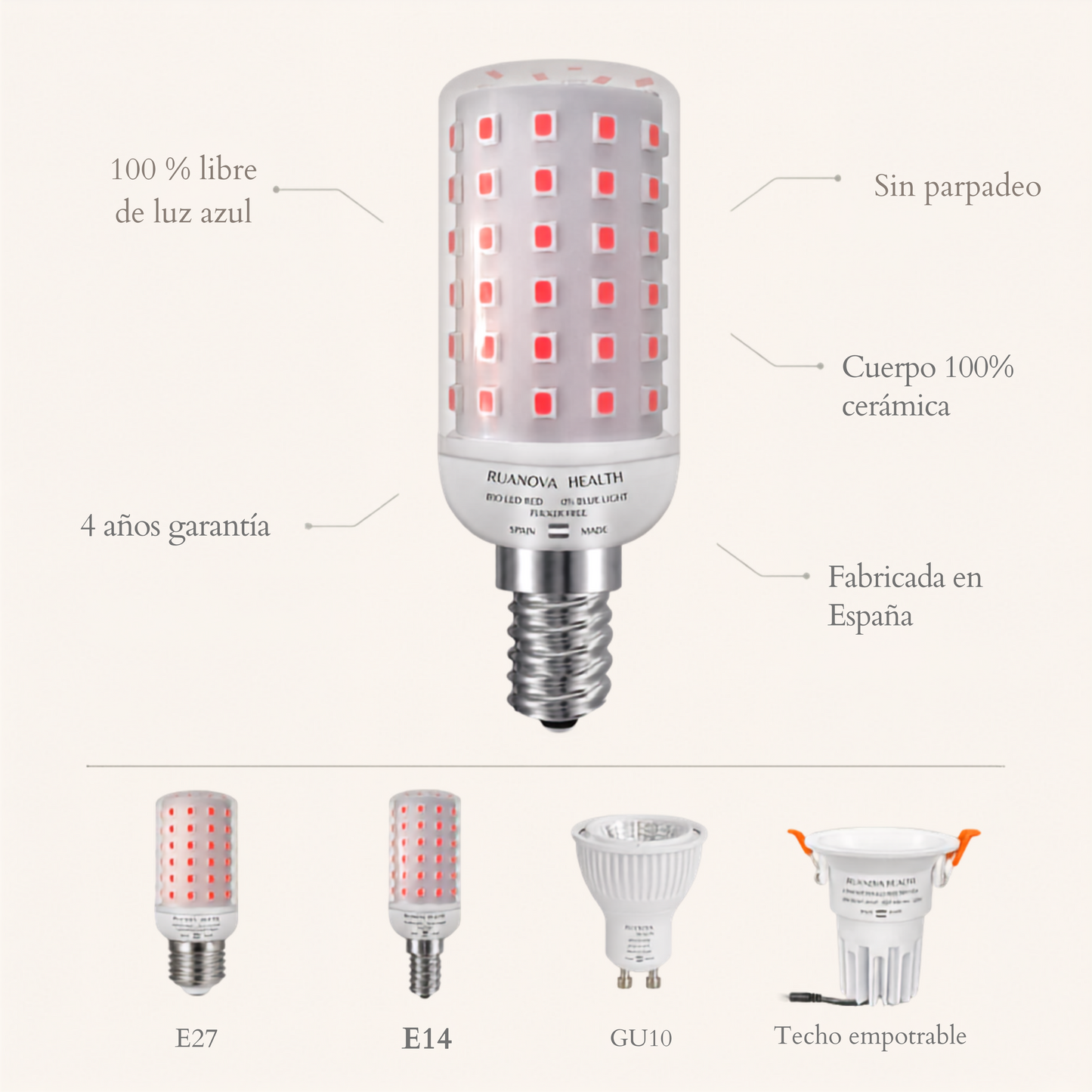 Ampoule LED BIO rouge sans scintillement (pas de scintillement) - E14