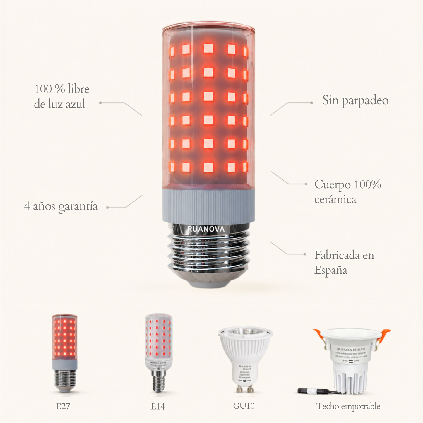 Bombilla BIO LED Luz Roja Flicker FREE - E27