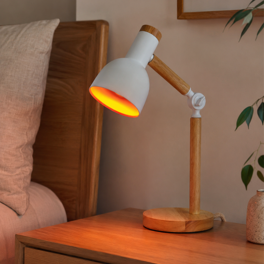 Lámpara de Mesa de Diseño en Madera Real. Ideal lectura con Luz Roja