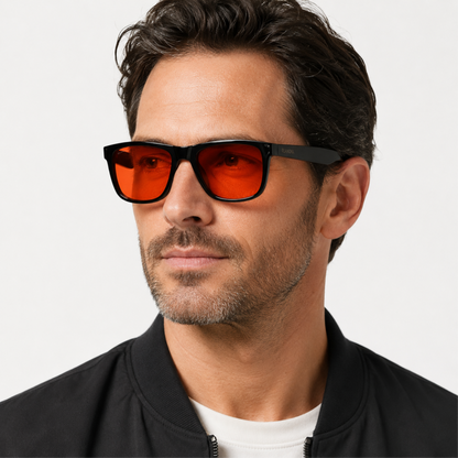 Lentes Rojas Ébano: Bloqueo Luz Azul – Mejora tu Sueño y Salud