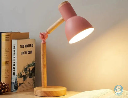 Lámpara De Mesa Diseño. Madera 100% Real. Ideal Para Lectura Con Luz Roja Rosa / No Incluida